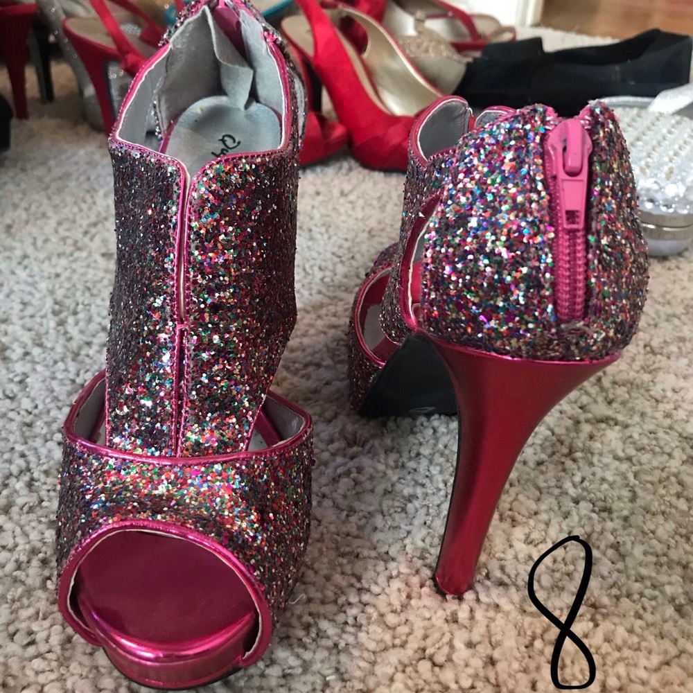 Pink Sparkly Peep-toe Bootie Heels